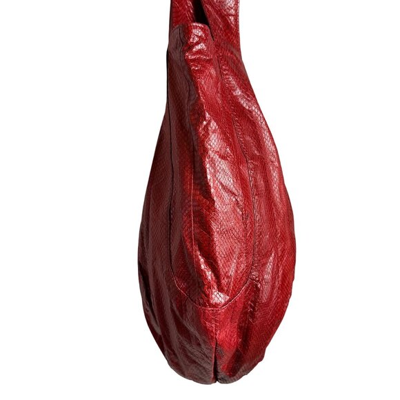 Beirn Snakeskin Ethically Sourced JENNA Hobo Tote Bag Red Lightweight Packable - Picture 3 of 11